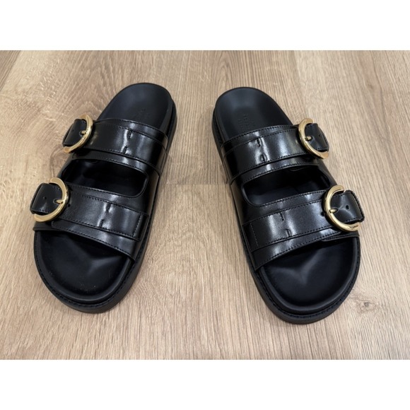 Sezane Shoes - Smooth Black Leather Souliers Sezane Lenny low mules Gold buckles 38 7.5